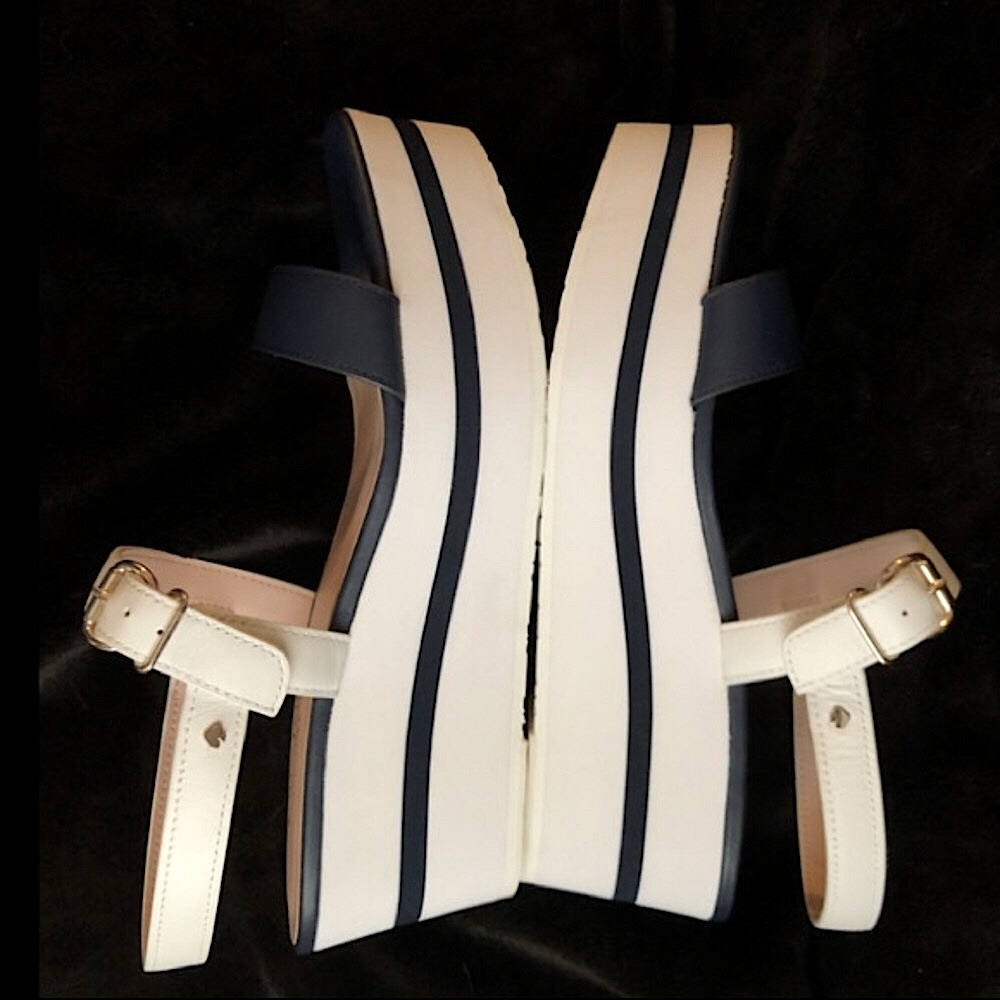 🌻Authentic Kate ♠️ Spade NY Navy & White Leather Platform Sandal Sz. 8B EU 38.5 - Picture 8 of 13